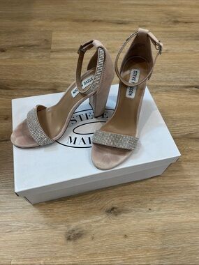 Steve Madden Blush Rhinestone Ankle-Strap Block Heels